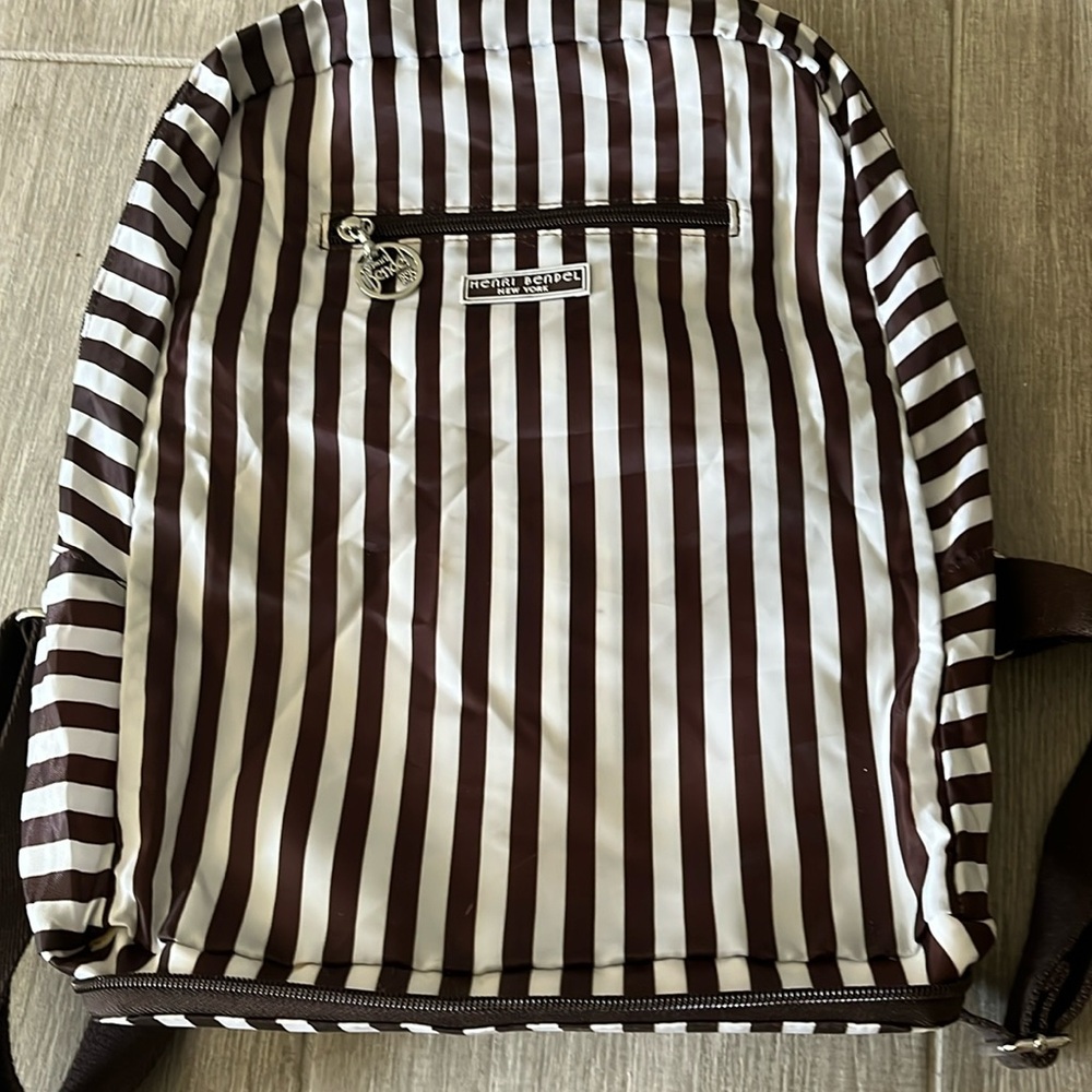 Henri Bendel centennial stripe collapsible nylon backpack nwot